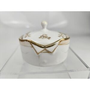 Antique Nippon Hand Painted Covered Dresser Jar Gold Gilt Japan